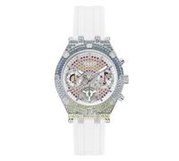 GUESS Reloj Deportivo de Cristal para Mujer, 38 mm, Blanco/Tono Plateado/Blanco, Talla única, Heiress
