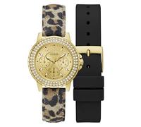 GUESS Reloj deportivo multifunción de cristal para mujer de 36 mm, Correas intercambiables/tono dorado/champán, Talla única, Classic