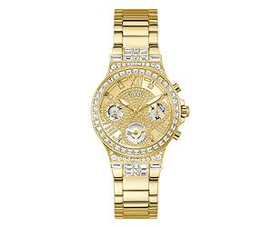 Guess Reloj Deportivo multifunción para Mujer con Cristales de 36 mm, Esfera Rosa, Caja y Pulsera de Acero Inoxidable en Tono Oro Rosa