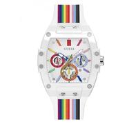 Guess Reloj para Hombre de 41 mm, Correa arcoíris, Esfera Blanca, Caja Blanca, Arco Iris, Moderno