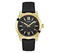 Guess Reloj para Hombre de 44 mm, Correa de Tono Plateado, Esfera Negra, Caja Plateada, Negro/Tono Dorado/Negro, Talla única, Clásico