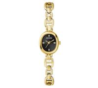 GUESS Reloj para mujer, correa de acero inoxidable, esfera negra, caja ovalada, modelo GW0982L2