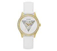 GUESS Reloj para Mujer de 38 mm, Correa Blanca, Esfera Blanca, Caja Dorada