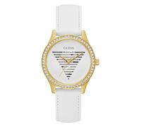 GUESS Reloj para Mujer de 38 mm, Correa Blanca, Esfera Blanca, Caja Dorada, Blanco/Tono Dorado/Blanco, Moderno