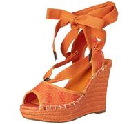 GUESS Sandalia HalonaWedge para mujer, Naranja rojo noche en patrón zigzag Sunset Chevron, 4.5 UK