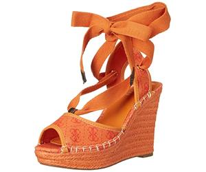 GUESS Sandalia HalonaWedge para mujer, Naranja rojo noche en patrón zigzag Sunset Chevron, 4.5 UK