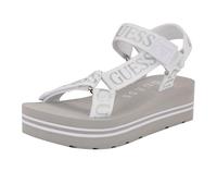 GUESS Sandalias de cuña Avin para mujer, Blanco/Plata 115, 39.5 EU