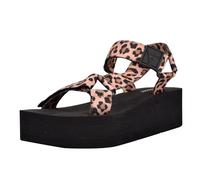 GUESS Sandalias de cuña Avin para mujer, Negro/Leopardo 908, 39.5 EU