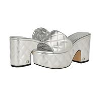 GUESS Sandalias de tacón Yanni para mujer, plateado, 37 EU