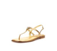 GUESS Sandalias Mujer con Tira en T, Doradas, Elegantes con Detalle de Cristales, Suela Plana (Bronce, Sistema tallas calzado EU, Adulto, Números, mediano, 36)