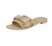 Guess Sandalias planas Elyze para mujer, Logotipo dorado/marrón 710, 42 EU