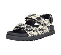 GUESS Sandalias planas Fadey para mujer, Marfil Azul Oscuro Logo Multi, 36.5 EU