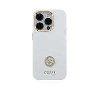 Guess Silicona Logo Rhinestone 4G, Blanco - iPhone 15