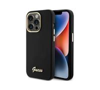 Guess Silicone Script Metal Logo & Frame, Negro - iPhone 15 Pro Max