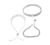 GUESS Silvertone - Juego de 3 pulseras mixtas con piedras de cristal, tamaño único, metal y piedra de cristal, Talla única, Metal, piedra de cristal