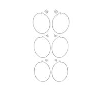 GUESS Silvertone - Juego de 6 aretes de tuerca y aro, talla única, metal, piedra de cristal, talla única, metal, piedra de cristal, talla única, Metal, piedra de cristal
