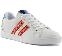 Guess Sintético Logo Dorado Stud Zapatilla Mujer Blanca Marina Roja UK 3 - 8