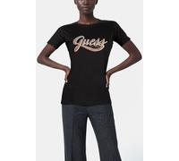 GUESS Ss Cn Glittery Logo Jet Black A996 Talla: XS | Camisetas de Seda Outlet | Mujer | Negro