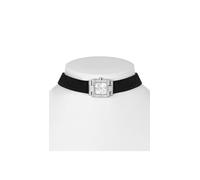 Guess Taylor GW0947L1 - Collar con Reloj para Mujer, Correa de Piel Negra, Cristal Mineral, Esfera Plateada, 3 Bar, tamaño de la Caja: 21 mm