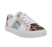 Guess Tenis Loven para Mujer, Blanco/Rosa Leopard Multi 142, 36 EU