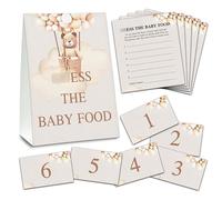 Guess the Baby Food Party Games, juego de globos de oso bohemio para baby shower (1 letrero de pie + 20 tarjetas de respuesta + 6 tarjetas de números), juego de comida para bebé, decoración de baby shower (11)