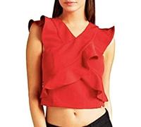 Guess Top Rojo Mujer Ruffle, Rouge, S