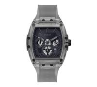 GUESS Trend Casual Tonneau Diamond - Reloj para Hombre, 43 mm, Esfera Negra, Caja y Pulsera de Acero Inoxidable, Gris, Correa
