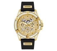 GUESS US - Reloj multifunción de Silicona Negra y Dorado para Hombre, Negro/Tono Dorado/champán, King: