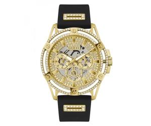 Guess US - Reloj multifunción de Silicona Negra y Dorado para Hombre, Negro/Tono Dorado/champán, King: