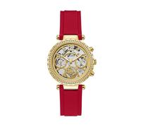 Guess US Women's Gold-Tone and Red Silicone Multifunction Watch