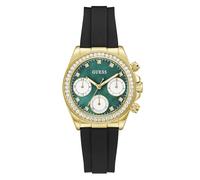 Guess Victoria GW1038L2 - Reloj de Pulsera analógico para Mujer, Cuarzo, Acero Inoxidable, 36 mm, Correa de Silicona, Color Negro, 5 Bar, Color de la Esfera: Verde, indicador de Fecha, Color Negro