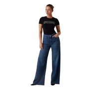 GUESS Camiseta para Mujer, Negro, Logotipo con Brillantes, EST. 1981 (FR/ES, Letras, S, Regular, Regular, Negro)