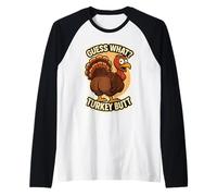 Guess What Turkey Butt Funny Thanksgiving Joke Kids Quote Camiseta Manga Raglan