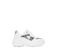 GUESS Zapatillas Deportivas con Plataforma, Blanco y Azul, Detalle de Purpurina Plateada (Blanco y Azul, Sistema Tallas Calzado EU, Adulto, Números, Mediano, 36)