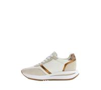GUESS Zapatillas Deportivas para Mujer, Blanco y Beige con Detalles Dorados, Suela Blanca, Estilo Casual Retro (Beige, Sistema Tallas Calzado EU, Adulto, Números, Mediano, 38)