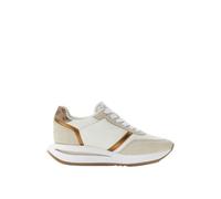 GUESS Zapatillas Deportivas para Mujer, Blanco y Beige con Detalles Dorados, Suela Blanca, Estilo Casual Retro (Beige, Sistema Tallas Calzado EU, Adulto, Números, Mediano, 36)