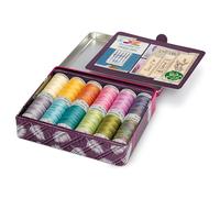 Gütermann Creativ Cotton 30 Caja de Hilos de Coser con Agujas y Etiquetas - Hilos Naturales para Costura y Bordado, 12 x 300m - 1 Set