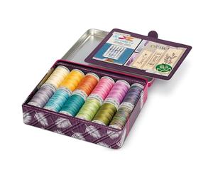 Gütermann Creativ Cotton 30 Caja de Hilos de Coser con Agujas y Etiquetas - Hilos Naturales para Costura y Bordado, 12 x 300m - 1 Set