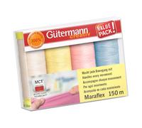 Gütermann Creativ Maraflex Elástico de Alta Elasticidad Juego de Hilos de Coser - Hilos Multicolor para Escotes y Costuras, Variación de Color 3, 4 x 150m - 1 Set