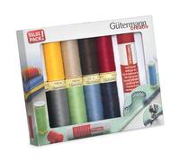Gutermann Creativ Coselotodo - Set de 10 bobinas de 100 m + Pegamento textil en barra Gutermann, adhesivo temporal para trabajos de costura, colores surtidos