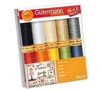 Gutermann Creativ 10 carretes de 100% algodón, Cotton, Colores Surtidos, 10x 100m, 1000