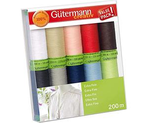Gütermann creativ Set hilo de coser con 10 bobinas Extra Fino de 200 m en los colores básicos