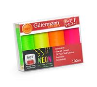 Gütermann creativ Set hilo de coser NEÓN con 4 bobinas de Coselotodo de 100 m en colores neon brillantes, 734463