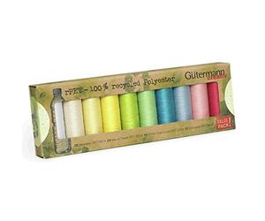 Gütermann creativ Sew-All rPET Set de Hilos de Coser, 10 Bobinas de 100m, 100% Poliéster Reciclado Ecológico para Todo Tipo de Telas, Colores Surtidos en Caja de Papel Sostenible