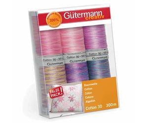 Guetermann Gutermann 734022-4-Juego de 6 bobinas de Hilo de Coser, tamaño 30, 100 m, algodón, Rosa/Morado, Talla única, 600