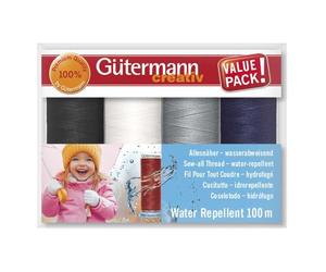 Gütermann hilo todo uso repelente al agua, 4 unidades de 100 m, color 03 azul, gris y blanco