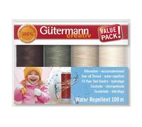 Gütermann Set de costura impermeable 4 x 100 m, color 02 gris/crema