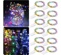 Guezuvoru Guirnalda de luces con pilas, paquete de 12 unidades, 2 m, 20 LED, impermeable, alambre de cobre, minicadena de luces, luces de estrellas Firefly para Navidad, boda, decoración de tarros de