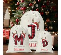 Gufacai Bolsas de Navidad personalizadas con nombre para bebé, bolsa de baby shower, saco de Papá Noel reutilizable personalizado con monograma inicial