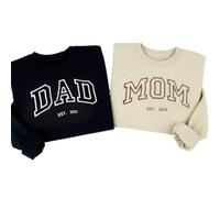 Gufacai Sudadera bordada personalizada con cuello redondo para mamá/papá, sudadera personalizada con fecha de EST, Día de la Madre, Día del Padre, Navidad, regalo de cumpleaños para mamá/papá